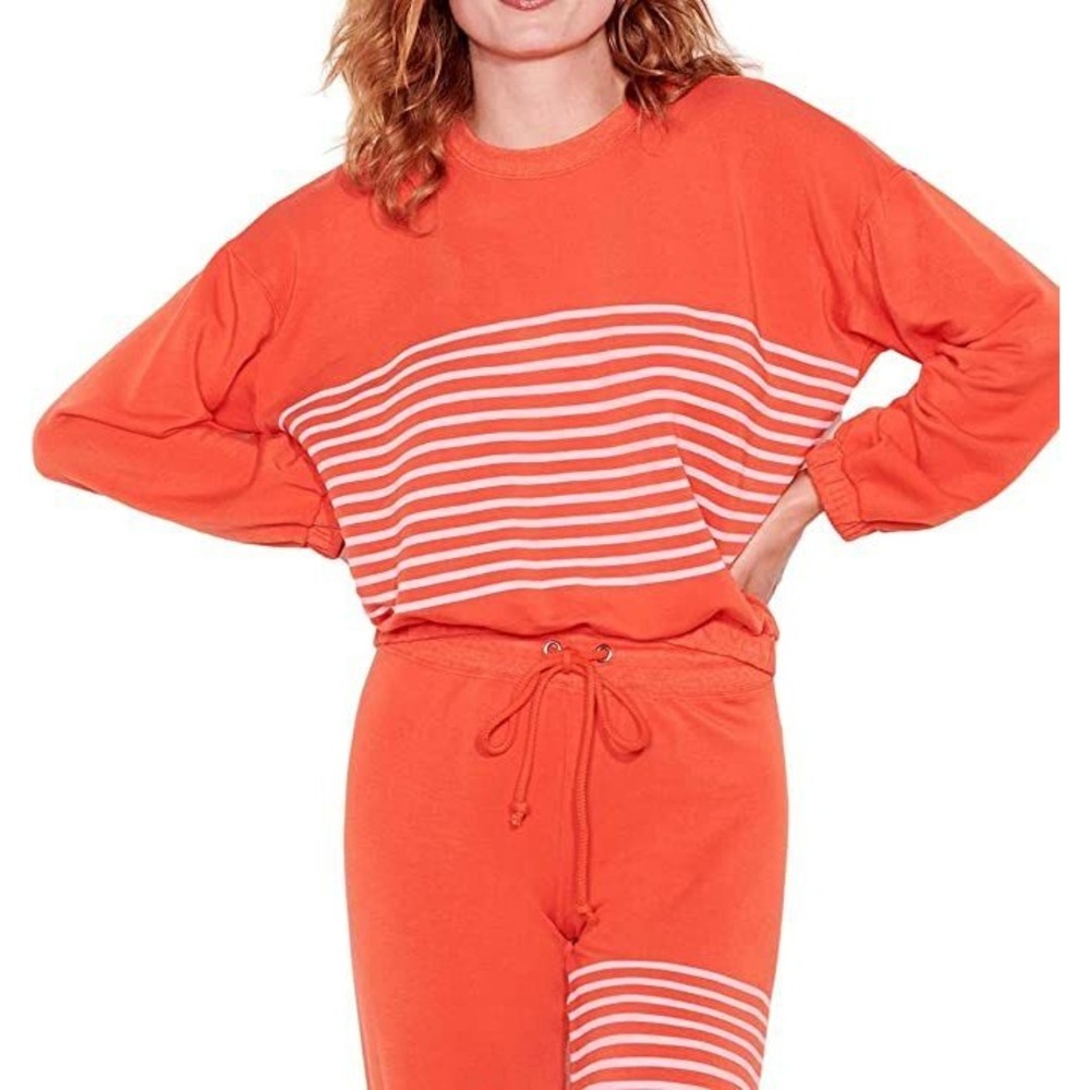Sundry Sweatshirt Women 1 Orange Excellent Striped Elastic Hem Modal Blend